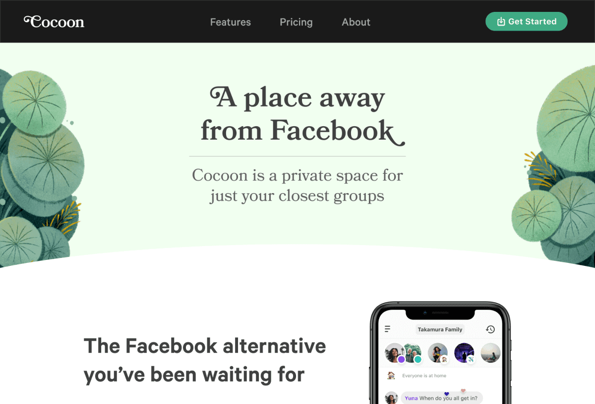 Cocoon Website mockup